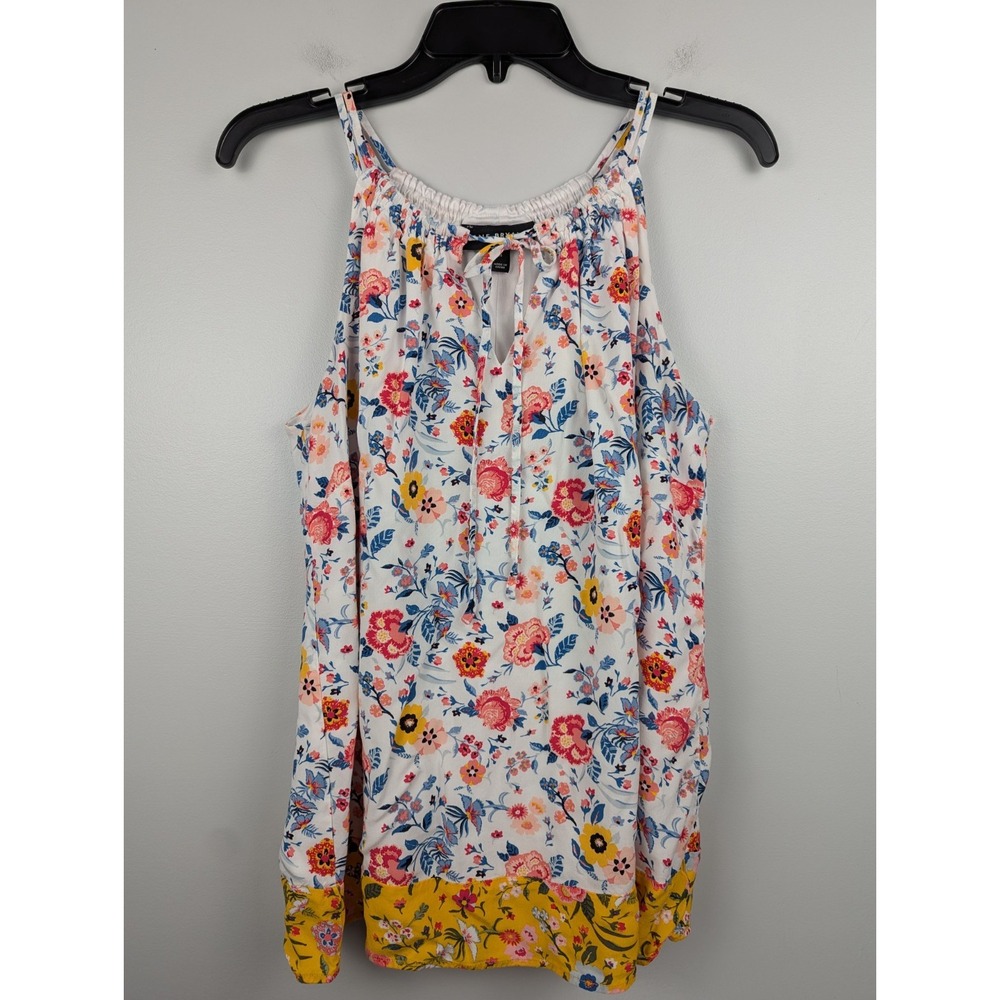 Lane Bryant‎  Women's Floral Sleeveless Blouse 14 White Orange Tie Front Lined